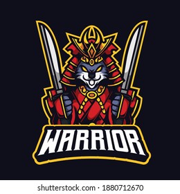 Rabbit samurai Warrior holding katana mascot gaming logo