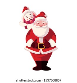rabbit and santa claus with hat of christmas in white background vector illustration design