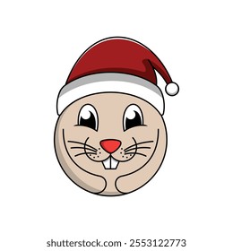 Rabbit Santa Hat Vector Illustration circle, design for christmas suitable for your brand