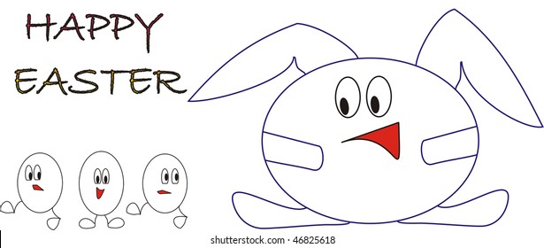 Rabbit and scared eggs. Children's drawings: egg or rabbit?