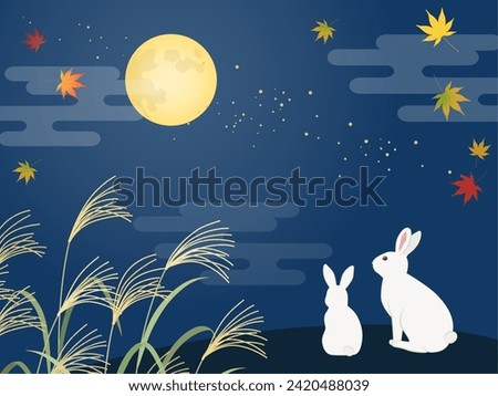 Rabbit and scenery looking at the full moon on the 15th night