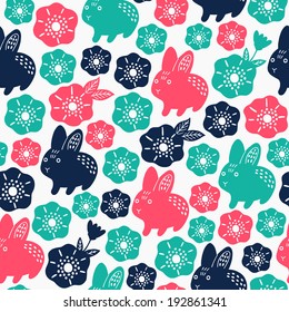 Rabbit seamless background. Vector illustration. 