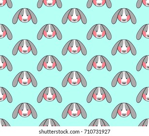 Rabbit Seamless on Blue Mint Background. Vector Illustration.