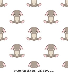 rabbit seamless pattern, bunny print, easter background for kids, flat style