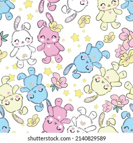 Rabbit Seamless Pattern colorfull Hand Drawn Bunny, print design rabbit background Vector Seamless Print Design Textile for Kids Fashion