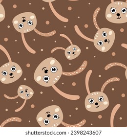 Rabbit seamless pattern. Cute animal face digital paper. Bunny head pattern in cartoon flat style.