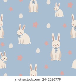 Rabbit seamless pattern, easter bunny hand drawn cute kids background, vintage retro pallete	