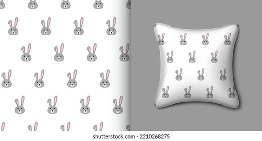 Rabbit seamless pattern with pillow. Vector illustration