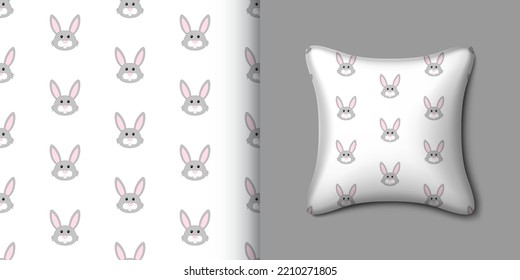 Rabbit seamless pattern with pillow. Vector illustration