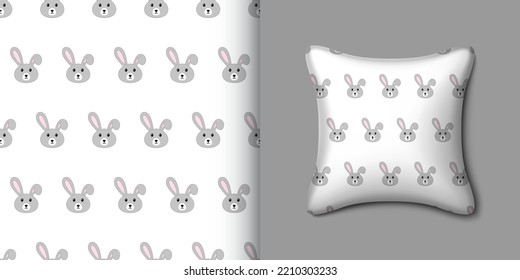 Rabbit seamless pattern with pillow. Vector illustration