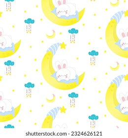 Rabbit seamless pattern print template for fabric textile gift wrap notebook scrapbook print template. Moon star pattern with cute bunny