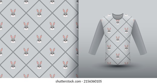 Rabbit seamless pattern with shirt