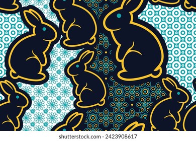 Rabbit Seamless pattern with unique abstract geometric vector