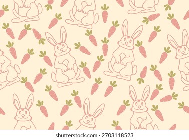 rabbit seamless pattern vector illustration pastel color with vintage style plant ornament in hand drawing