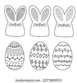 Rabbit Set Easter Egg Isolated Coloring Page