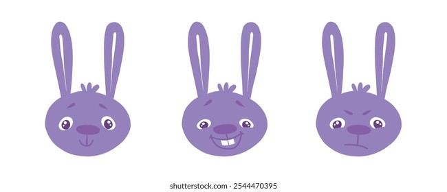  Las expresiones faciales del conjunto de conejos son emociones diferentes, Ilustración vectorial simple plana