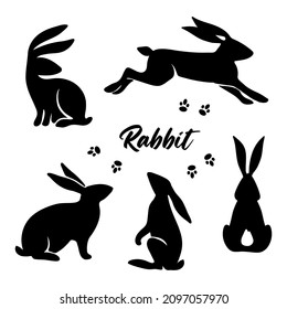 Rabbit set. Isolated. Bunny silhouettes. Vector.
