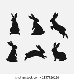 Rabbit set. Isolated on white background. Bunny silhouettes. Vector.