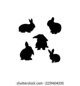 rabbit set silhouette icon logo