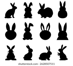 Rabbit shadow silhouette collection  cute bunny set mammal wildlife illustration