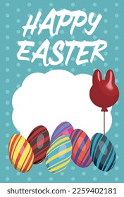 Rabbit shaped balloon and egg greeting card with Happy Easter text