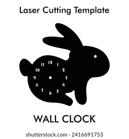 Rabbit shaped Laser cutting wall clock for wall and home decor. Vector silhouette wall clock template for mdf, metal and acrylic cutting.