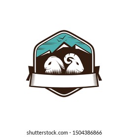 Rabbit and sheep emblem Logo template with vintage concept in flat design pictogram illustration
