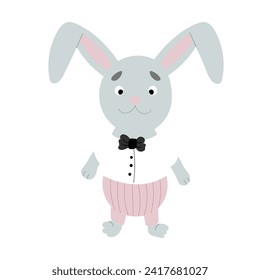 A rabbit in a shirt and a bow tie. Vector illustration.