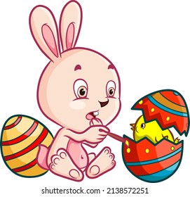The rabbit is shocking of the cracking chicken egg of illustration