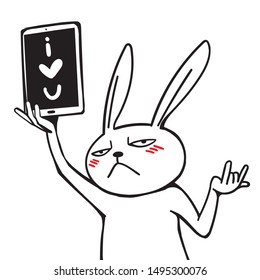 Rabbit show message word love you on tablet