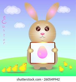 Rabbit shows little chickens picture Easter egg