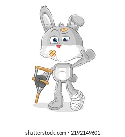 the rabbit sick with limping stick. cartoon mascot vector