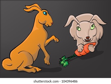 rabbit from side and front view isolated on dark