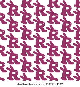 Rabbit sign lettering letter R pattern seamless. Vector background