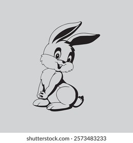 Rabbit silhouette Black and white Background in illustrator 