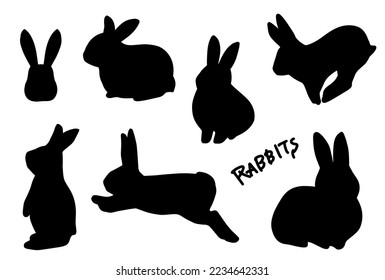 Rabbit Silhouette Clip Arts Web graphics Set