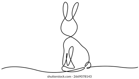 Rabbit Silhouette Continuous One Line Drawing. Line Art Bunny for Modern Minimalist Design. Editable Stroke. Forest Animal Rabbit Simple Doodle Hand Drawn Vector Illustration. Not AI
