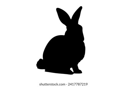 Rabbit silhouette. Easter Bunny. Isolated on white background. A simple black icon of hare. Cute animal. Ideal for logo, emblem, pictogram, print, design element for greeting card, invitation