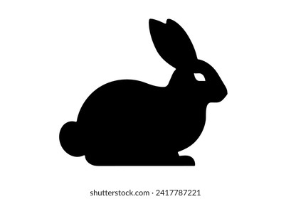 Rabbit silhouette. Easter Bunny. Isolated on white background. A simple black icon of hare. Cute animal. Ideal for logo, emblem, pictogram, print, design element for greeting card, invitation