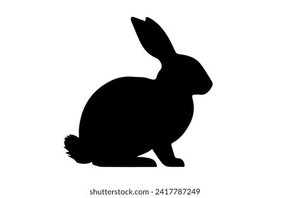 Rabbit silhouette. Easter Bunny. Isolated on white background. A simple black icon of hare. Cute animal. Ideal for logo, emblem, pictogram, print, design element for greeting card, invitation