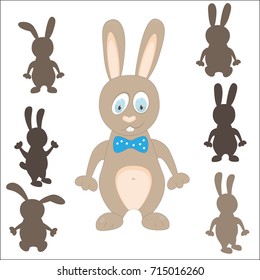 rabbit silhouette. easter game. find the correct shadow. on white. cartoon vector. editable layers