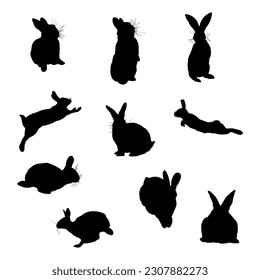 rabbit silhouette hand drawing isolated on white background