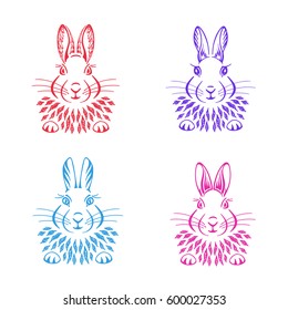 Rabbit silhouette hand drawn sketch. Happy Easter. Set of funny cartoon rabbit. Celebration. Graphics vector illustration.