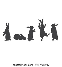 Rabbit silhouette. Hare vector. A set of hares on a white background in different poses