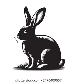 rabbit silhouette icon image, black and white rabbit vector design