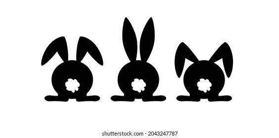 Rabbit silhouette icon. Line pattern. Funny easter bunny. Flat vector rabbits ears in cartoon style. Happy easter party.