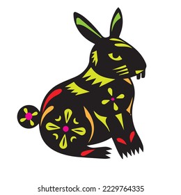Rabbit silhouette isolated on white background. Black vector art of a bunny. Simple vector illustration of an animal. Bunny Vector illustration. Cute Rabbit silhouette logo isolated