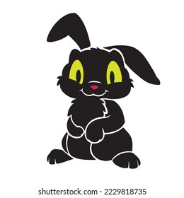 Rabbit silhouette isolated on white background. Black vector art of a bunny. Simple vector illustration of an animal. Bunny Vector illustration. Cute Rabbit silhouette logo isolated