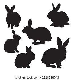 Rabbit silhouette isolated on white background. Black vector art of a bunny. Simple vector illustration of an animal. Bunny Vector illustration. Cute Rabbit silhouette logo isolated