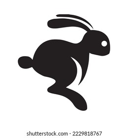 Rabbit silhouette isolated on white background. Black vector art of a bunny. Simple vector illustration of an animal. Bunny Vector illustration. Cute Rabbit silhouette logo isolated
